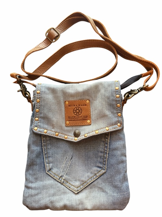 Myra Bag Handbags - Myra Bag Light Blue Denim Crossbody with Brown Strap